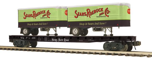 Nickel Plate Road O Scale Premier Flat Car w/(2) PUP Trailers | MTH Trains