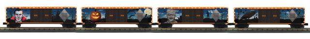 Halloween 4-Car 50’ Double Door Plugged Boxcar Set With LED Lights Set