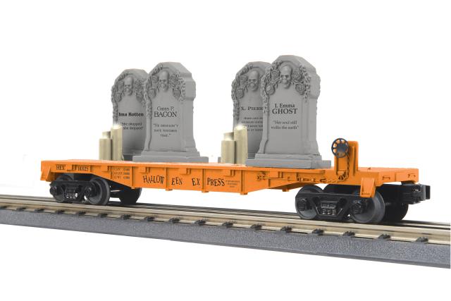 Halloween Flat Car w/Headstones & Flickering Lighted Candles