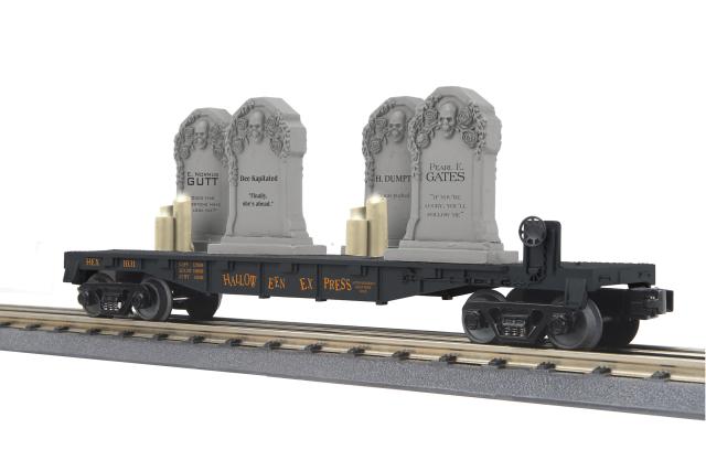 Halloween Flat Car w/Headstones & Flickering Lighted Candles
