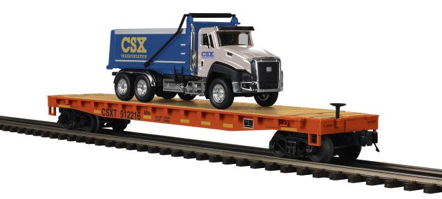 Premier flat car with construction load