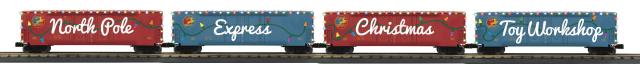 RailKing 4-Car 50’ Double Door Plugged Boxcar Set With LED Lights Set