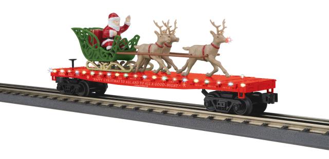 Flat Car w/LED Lights, Santa Sleigh & Reindeer