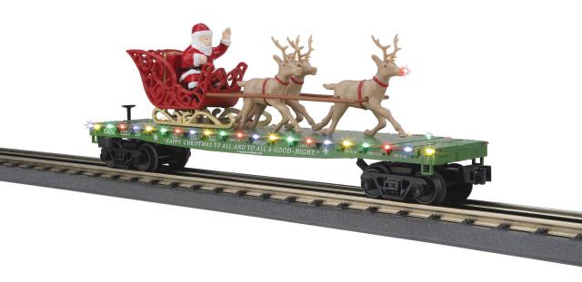 Flat Car w/LED Lights, Santa Sleigh & Reindeer
