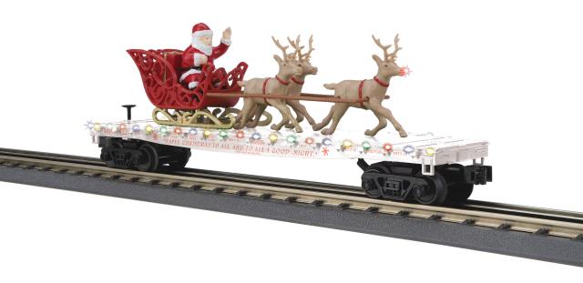 Flat Car w/LED Lights, Santa Sleigh & Reindeer