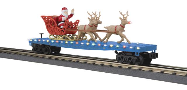 RailKing Flat Car w/LED Lights, Santa Sleigh & Reindeer