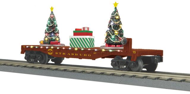 RailKing Flat Car w/Lighted Christmas Trees