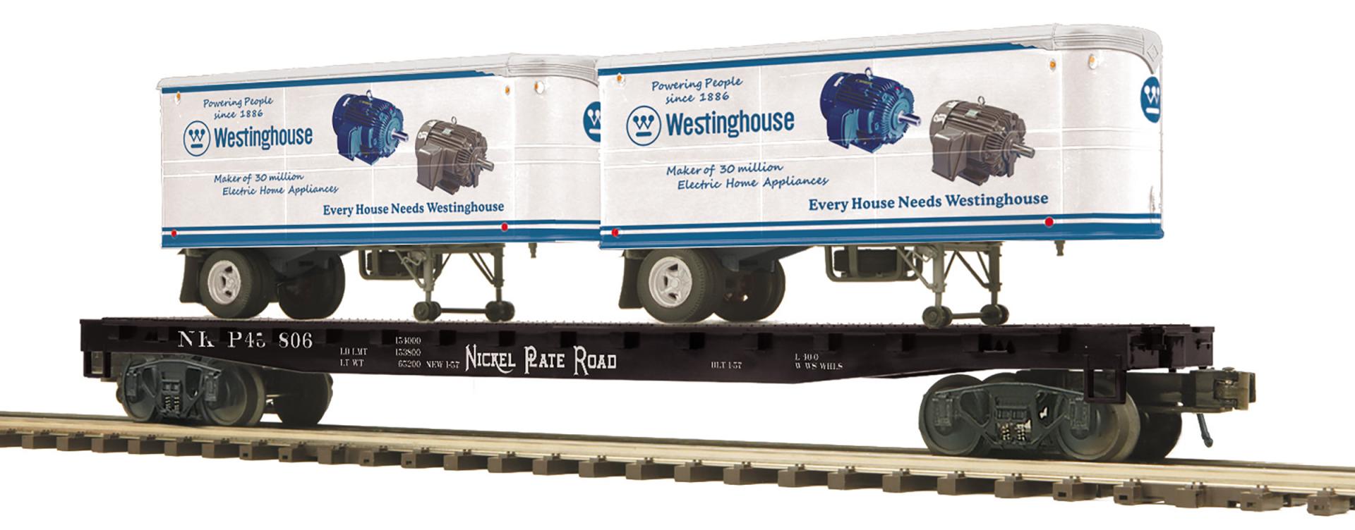 Nickel Plate Road O Scale Premier Flat Car w/(2) PUP Trailers | MTH Trains