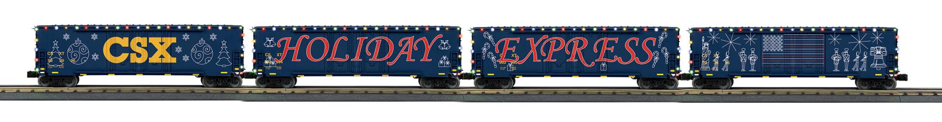 RailKing 4-Car 50’ Double Door Plugged Boxcar Set With LED Lights Set