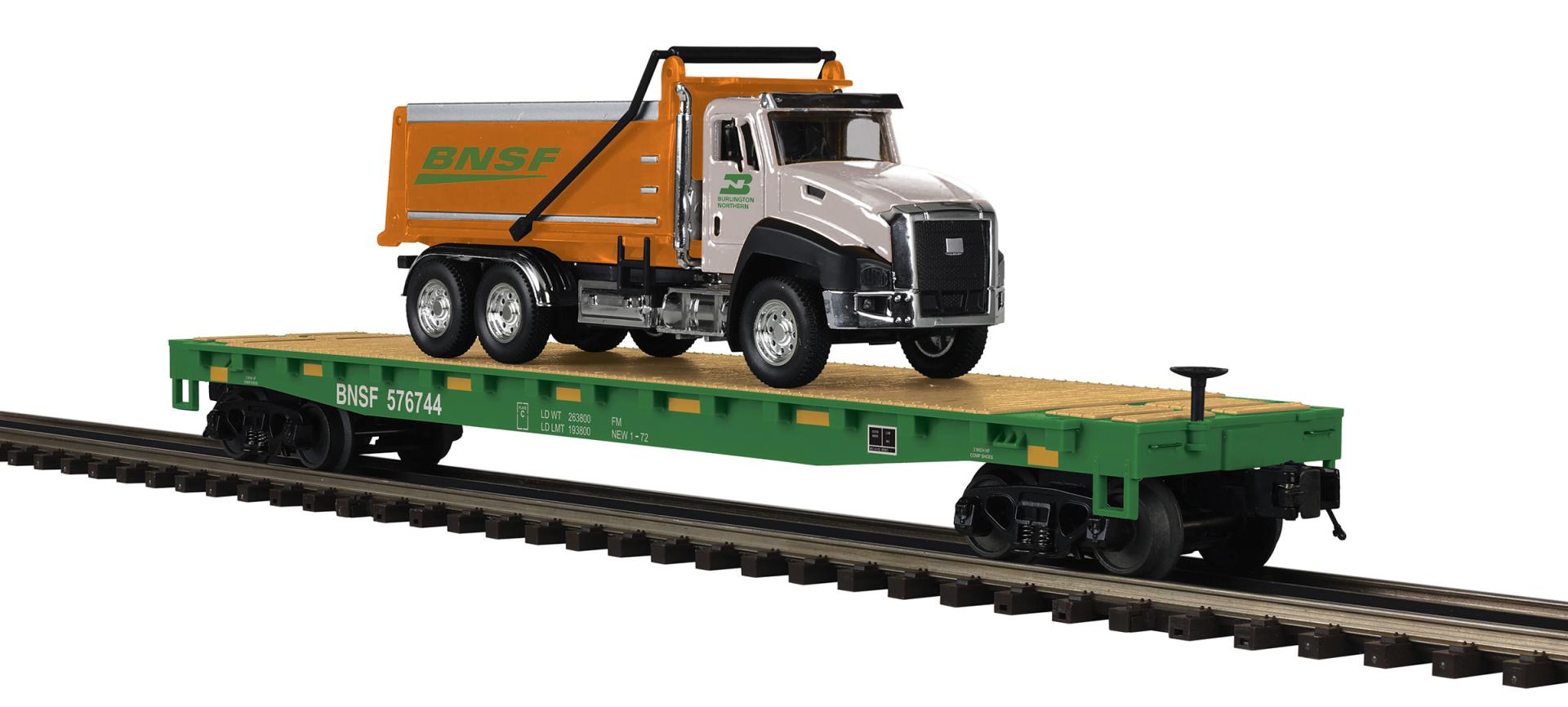 鉄道模型 Micro-Trains 98302276 BNSF Flatcar With O Scale Premier BNSF Flat Car with Dump Truck | MTH Trains