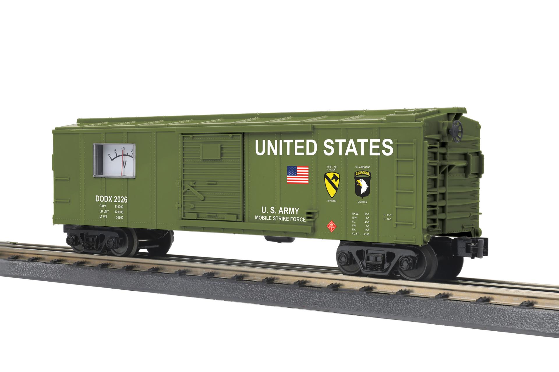 O Gauge RailKing U.S. Army Box Car w/Power Meter | MTH Trains