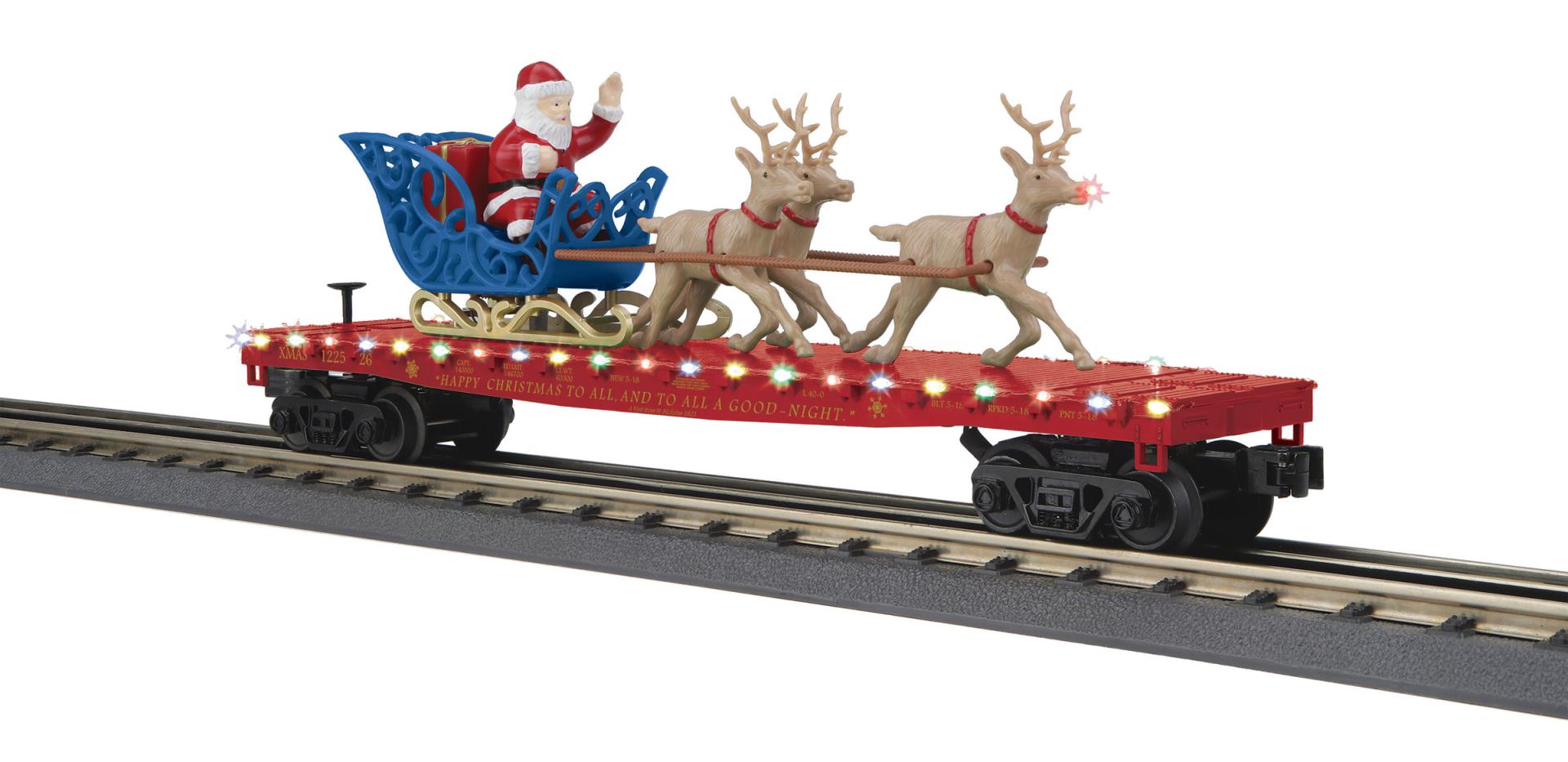 RailKing Flat Car w/LED Lights, Santa Sleigh & Reindeer