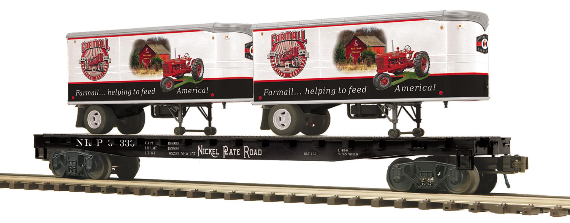 Nickel Plate Road O Scale Premier Flat Car w/(2) PUP Trailers | MTH Trains