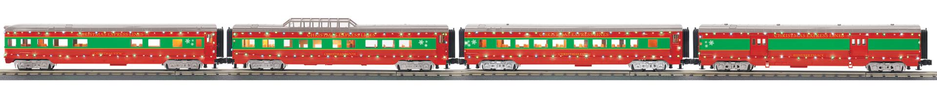 Christmas O Gauge RailKing 4-Car 60' Streamlined Passenger Set w/LED Lights | MTH Trains