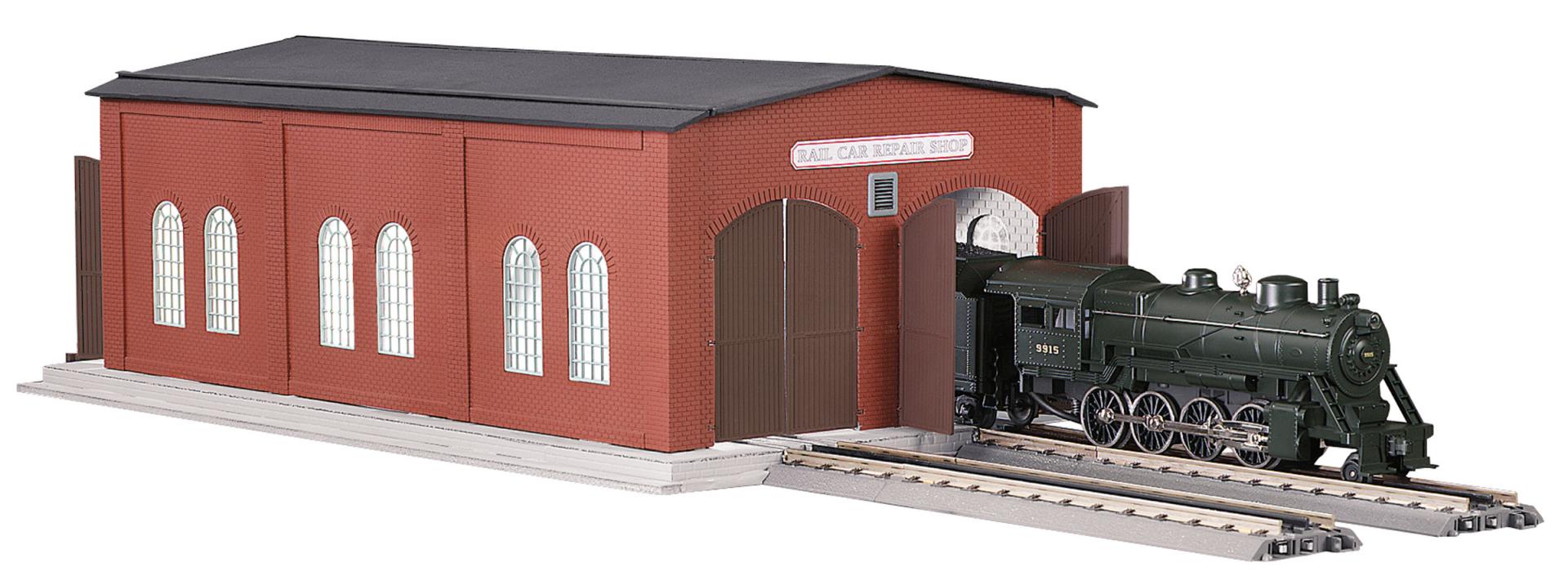 Red w/Gray Roof Dual Stall Engine Shed | MTH Trains